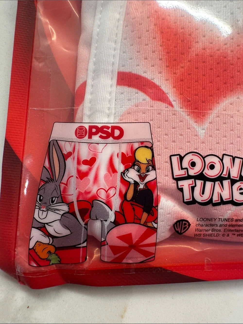 PSD Men's White & Red Looney Tunes Heart Boxer Briefs
